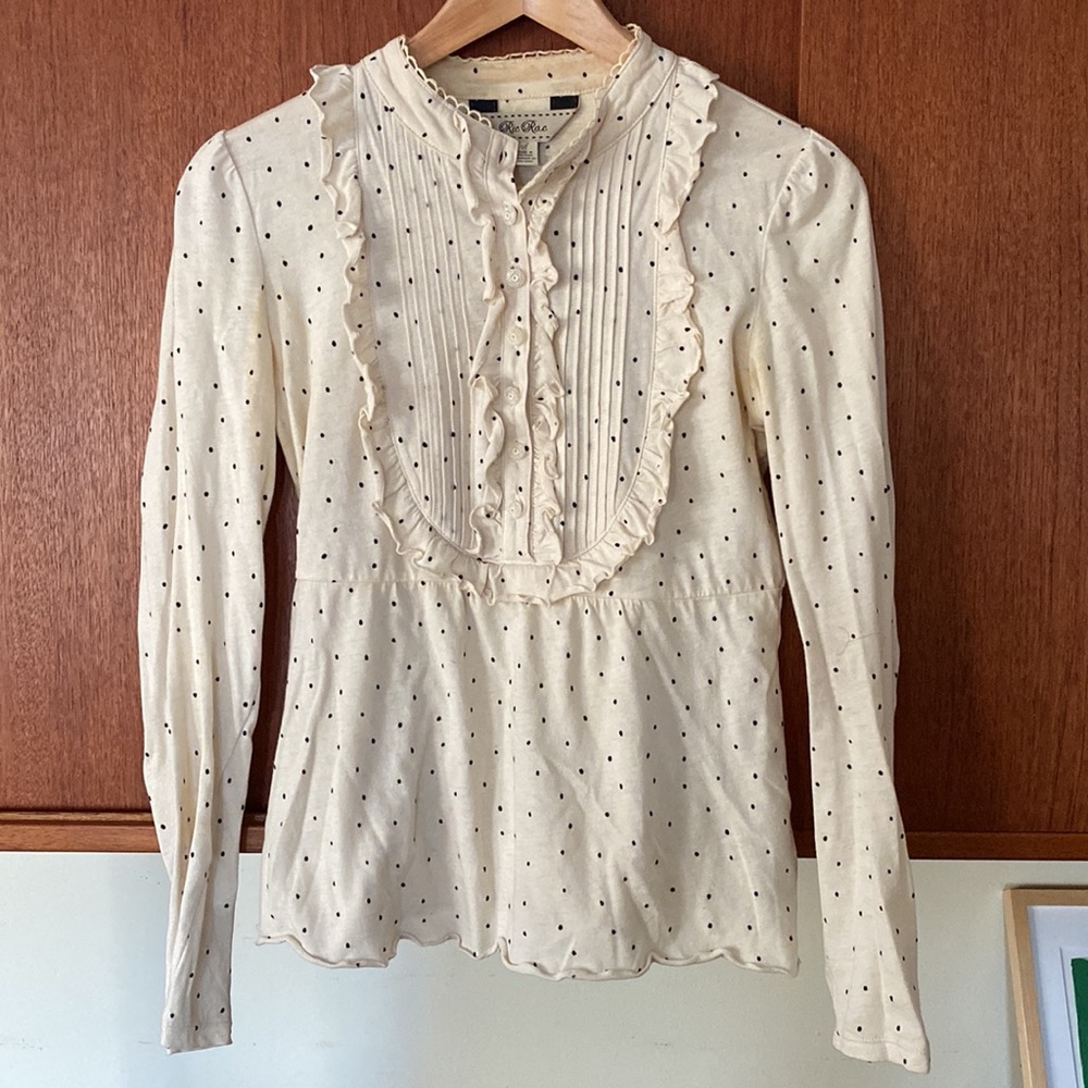 Anthropologie Ric Rac ruffle polka dot long sleeve short